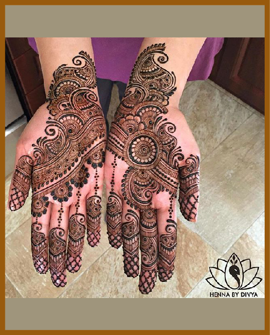 Geometric Lines And Petals In Stylish Front Hand Mehndi Design